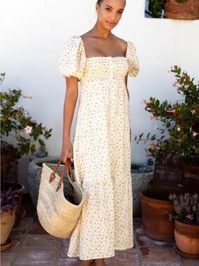 Emerson Fry Cream Maxi Dress with Yellow Floral Print